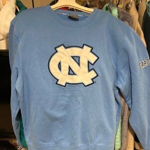Colosseum Blue and White Crewneck Sweater with UNC Logo